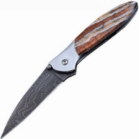 Полуавтоматический складной нож Santa Fe Kershaw Leek, дамасская сталь, рукоять сталь с накладкой из зуба мамонта купить в Курске